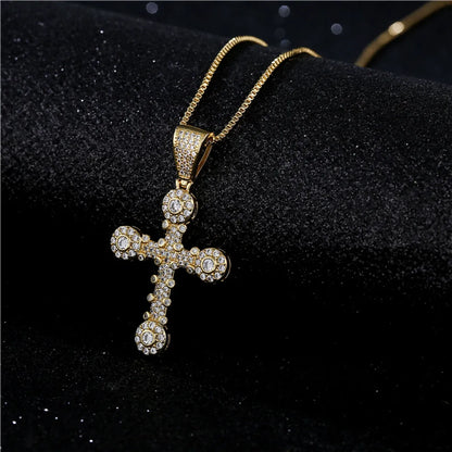 Punk Style Copper Micro-inlaid Zircon Cross Pendant Necklace