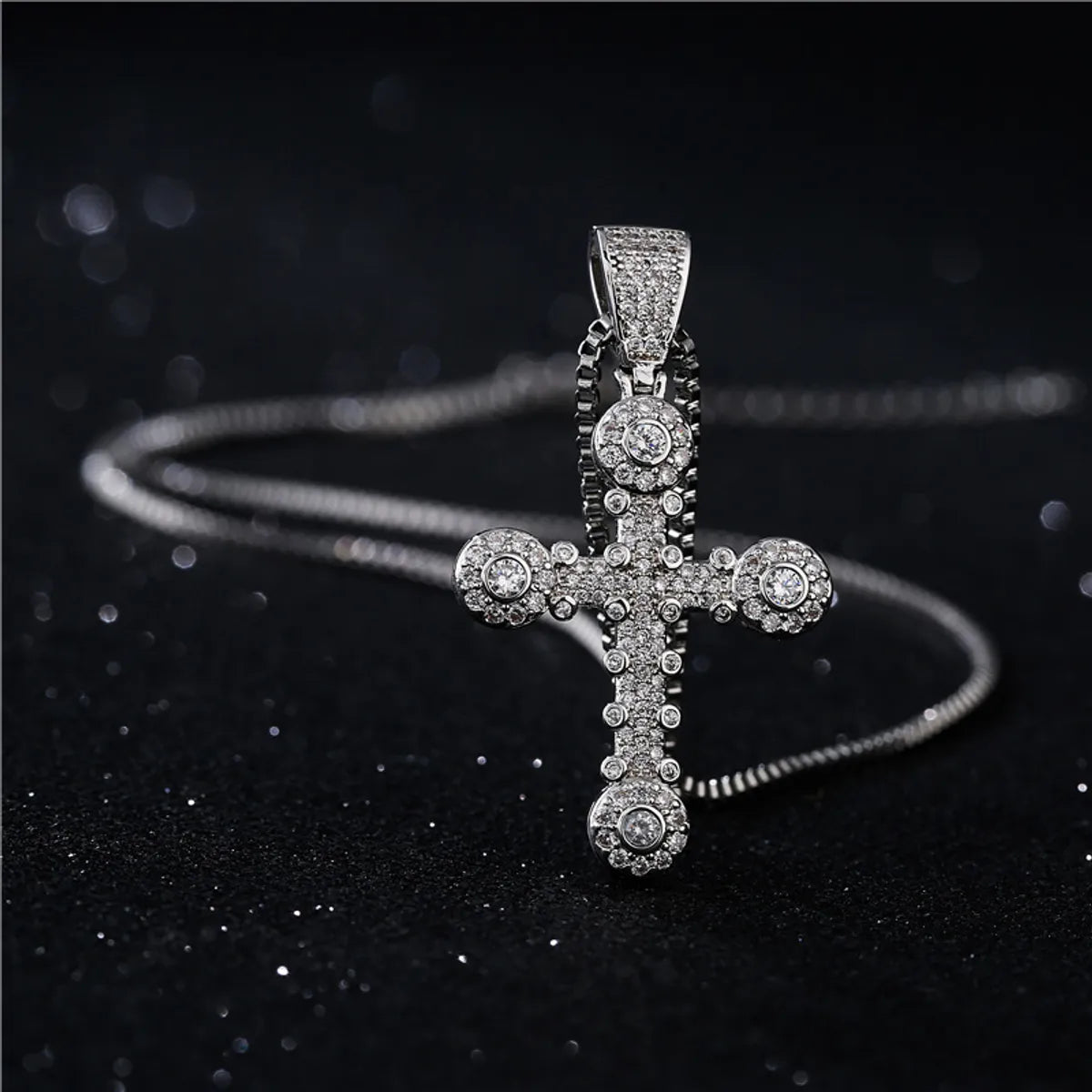 Punk Style Copper Micro-inlaid Zircon Cross Pendant Necklace