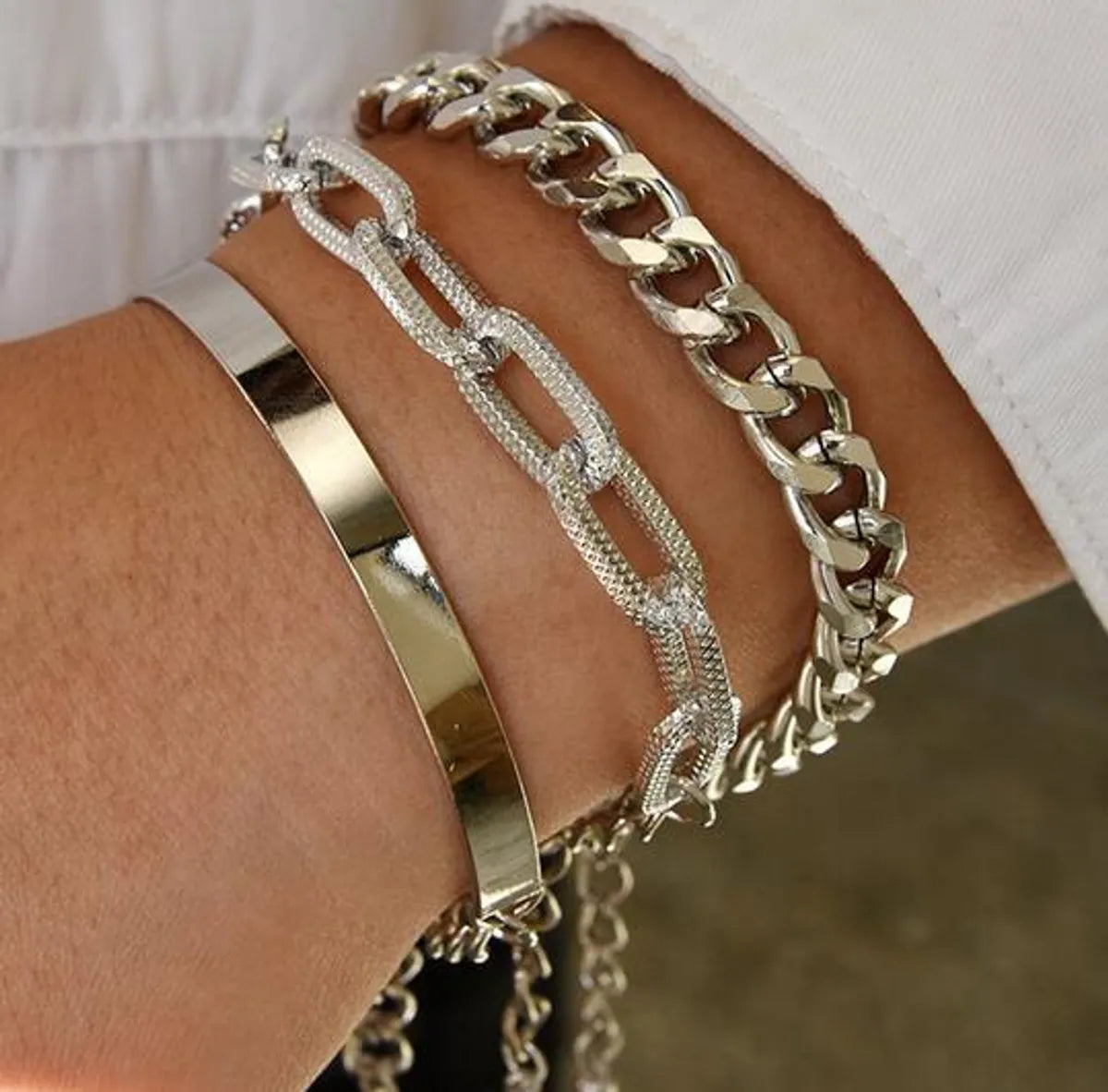 Punk Style Flat Snake Bone Chain Multi-layer Thick Chain Bracelet Set