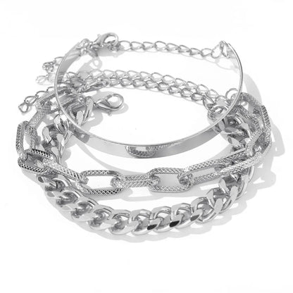 Punk Style Flat Snake Bone Chain Multi-layer Thick Chain Bracelet Set