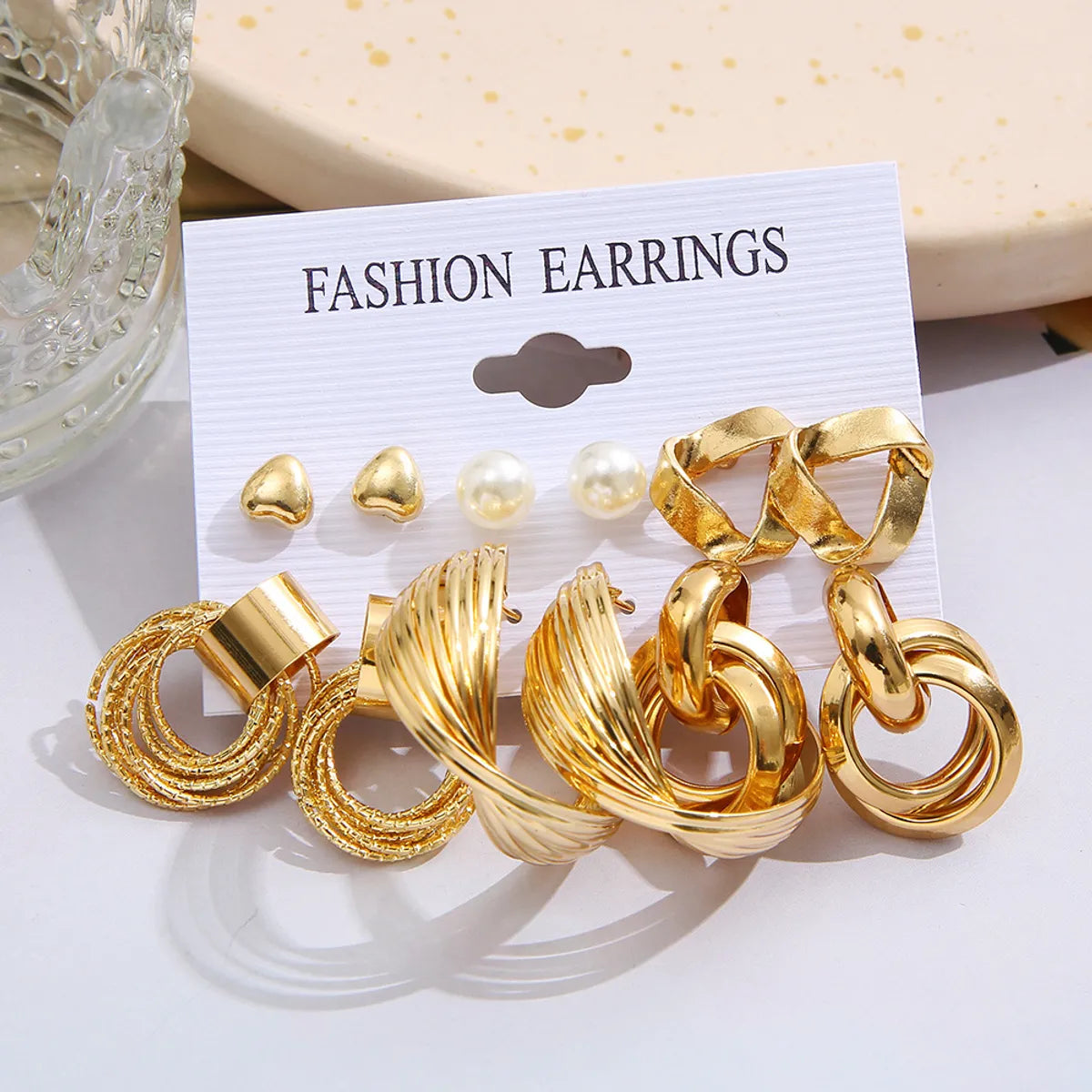 Fashion Geometric Plating Alloy Artificial Gemstones Earrings