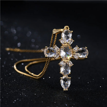 Punk Style Large Cross Pendant Copper Micro-inlaid Zircon Necklace