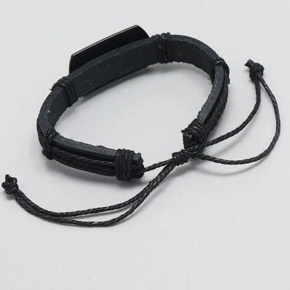 Punk Style Men'S Leather Bracelet Black Wolf Head Multi-Layer Braided Bracelet