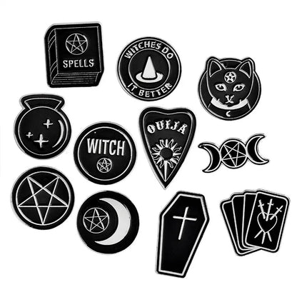 Punk Style Witch Coffin Witch Book Round Black Brooch Retro Brooch Wholesale