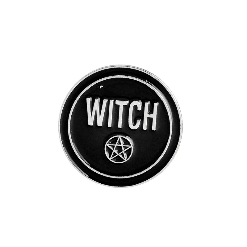 Punk Style Witch Coffin Witch Book Round Black Brooch Retro Brooch Wholesale