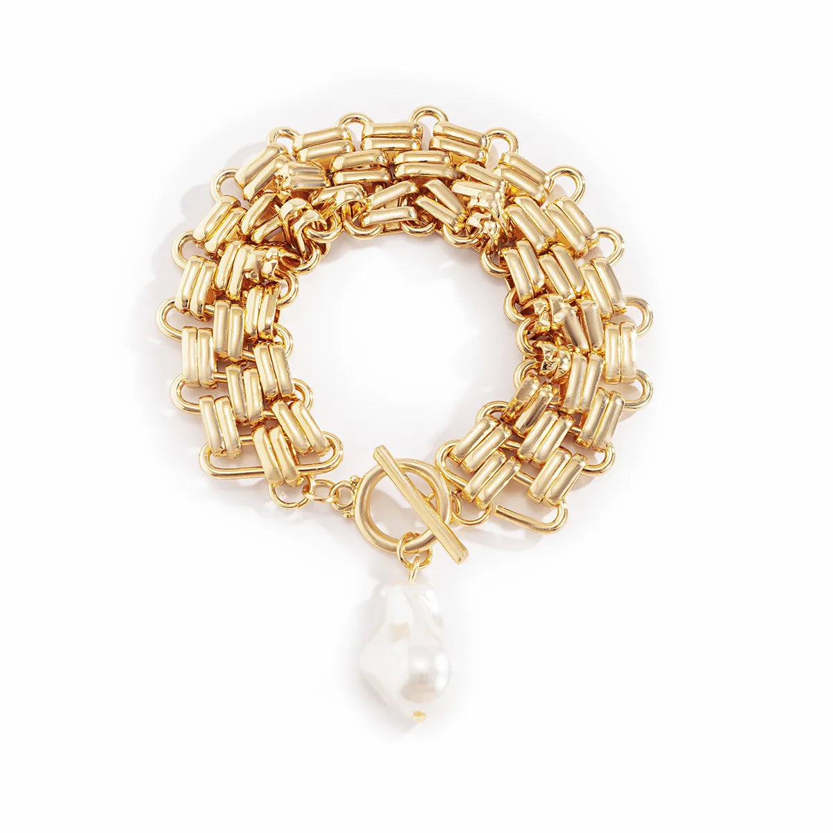 Punk Thick Chain Metal Pearl Bracelet