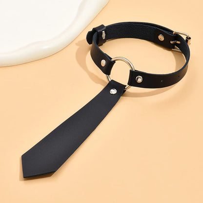 Punk Tie Back Pu Leather Metal Women'S Choker