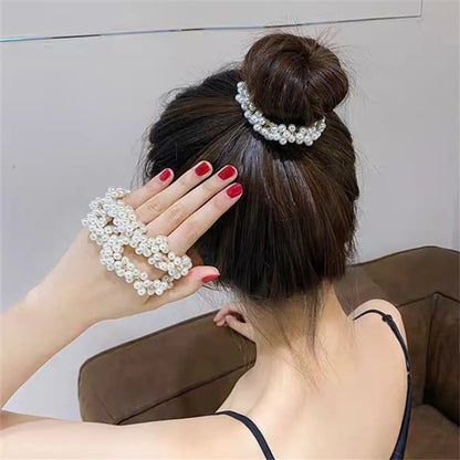 Pure Color Artificial Pearl Elastic Hair Rope