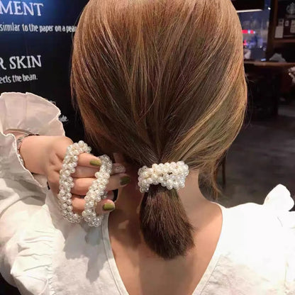 Pure Color Artificial Pearl Elastic Hair Rope