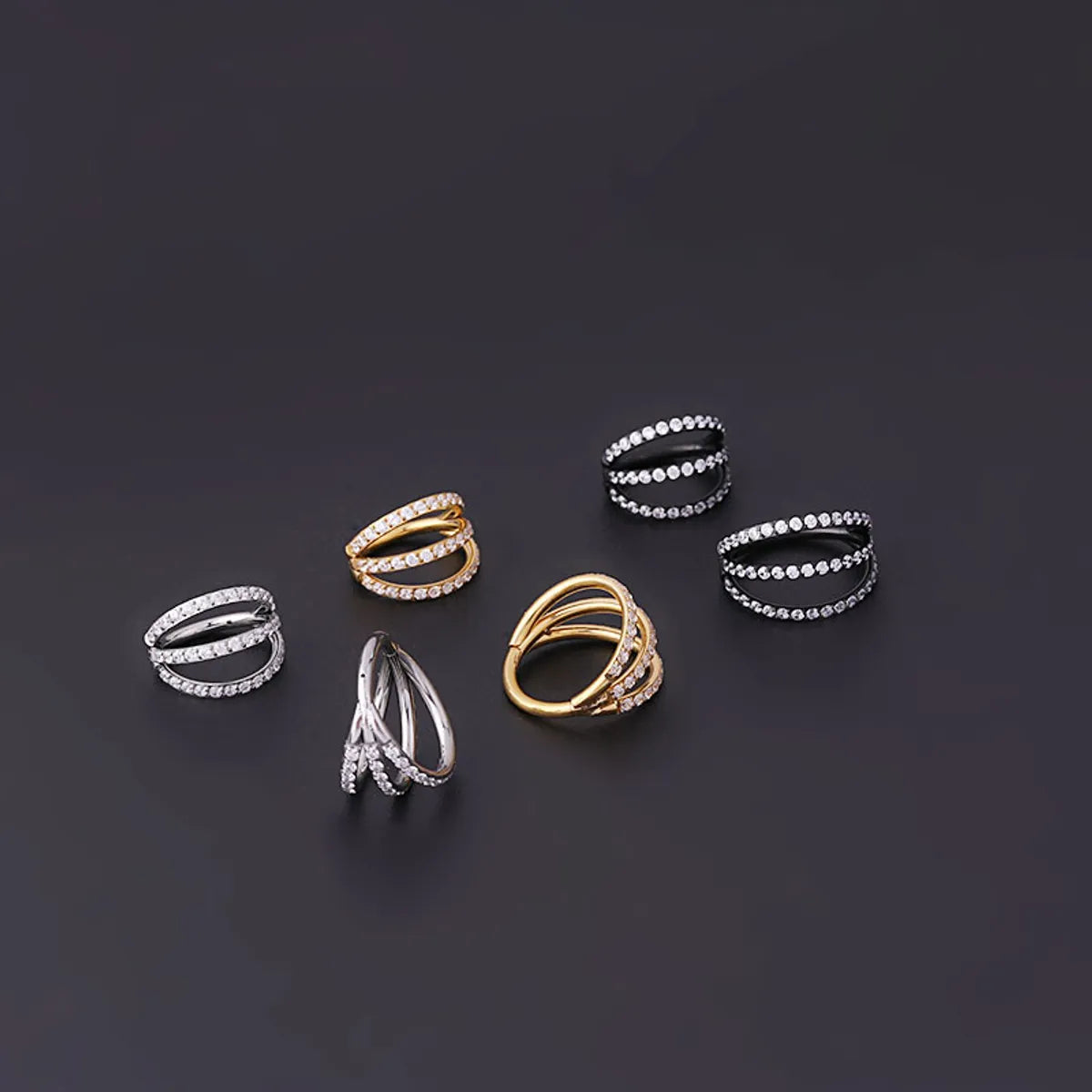 Pure Stainless Steel Three-row Carved Zircon Seamless Closed Nose Ring Nose Studs