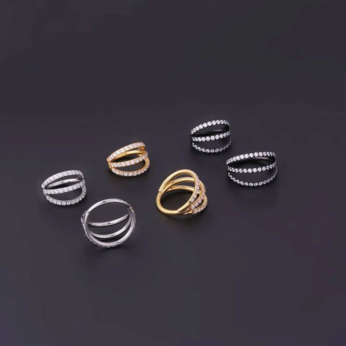 Pure Stainless Steel Three-row Carved Zircon Seamless Closed Nose Ring Nose Studs