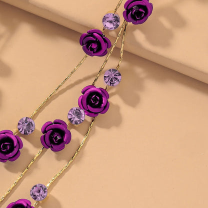 Purple Diamond Rose Long Earrings