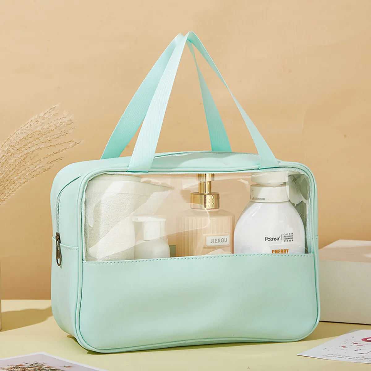 Simple  Style Pvc Pu Leather Solid Color Storage Bag