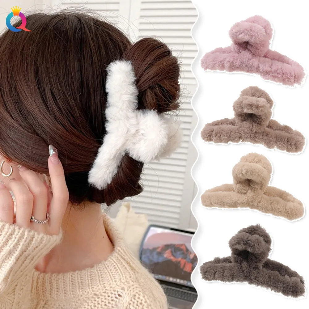 Qiyue  Plush Grip Large Hair Clip Hair Shark Clip Female Hair Grip Headdress Hair Accessories Wholesale