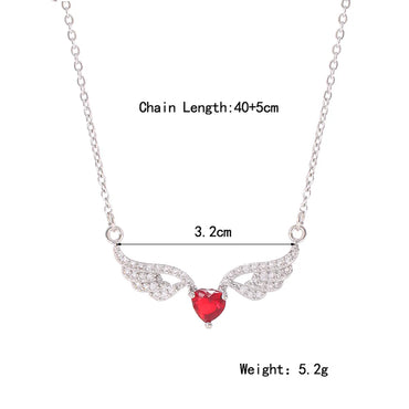 Queen Heart Shape Wings Titanium Steel Copper Silver Plated Zircon Pendant Necklace In Bulk