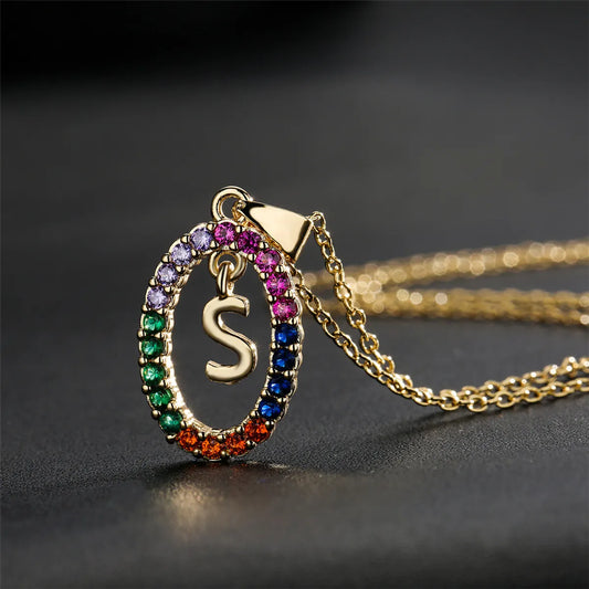 Real Gold Electroplating 26 English Alphabet Zircon Pendant Copper Necklace Female