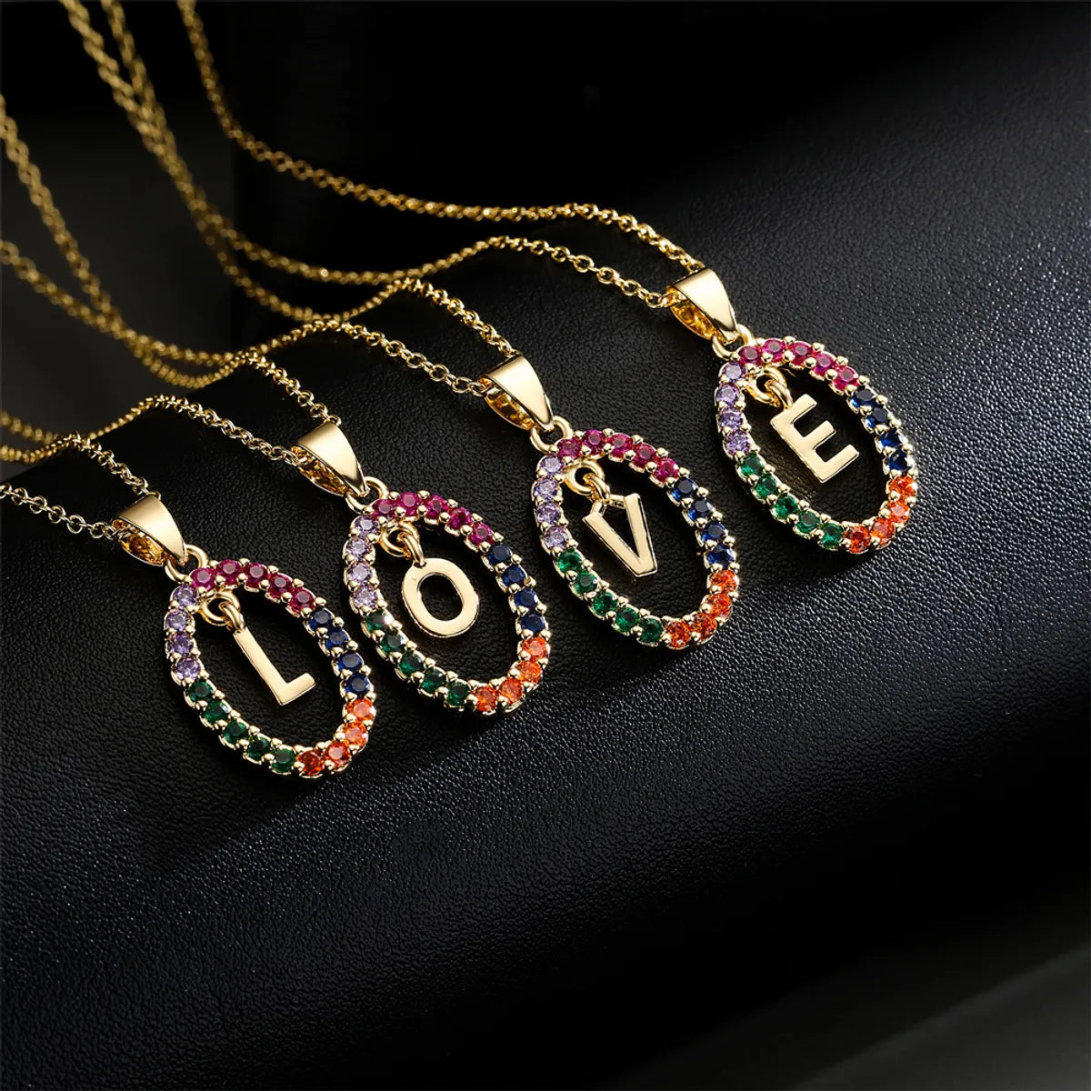 Real Gold Electroplating 26 English Alphabet Zircon Pendant Copper Necklace Female