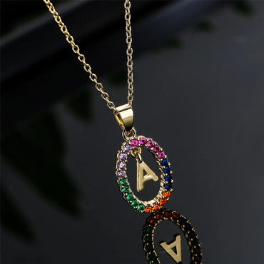 Real Gold Electroplating 26 English Alphabet Zircon Pendant Copper Necklace Female