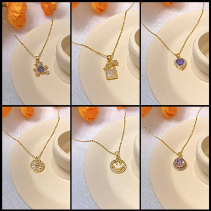 Real Gold Plating Exquisite Design Smart Titanium Steel Necklace Women's All-match High-grade Finely Inlaid Pendant Light Luxury Clavicle Chain