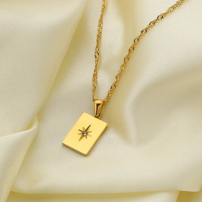 Rectangular Sunlight Pendant 18k Gold Plated Stainless Steel Necklace