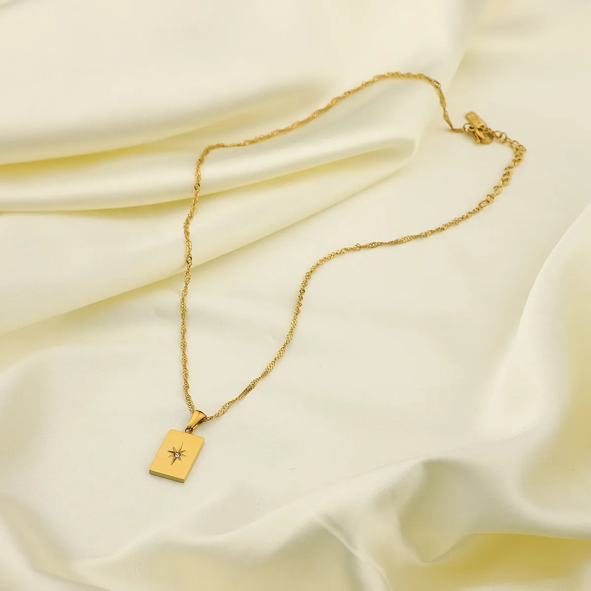 Rectangular Sunlight Pendant 18k Gold Plated Stainless Steel Necklace