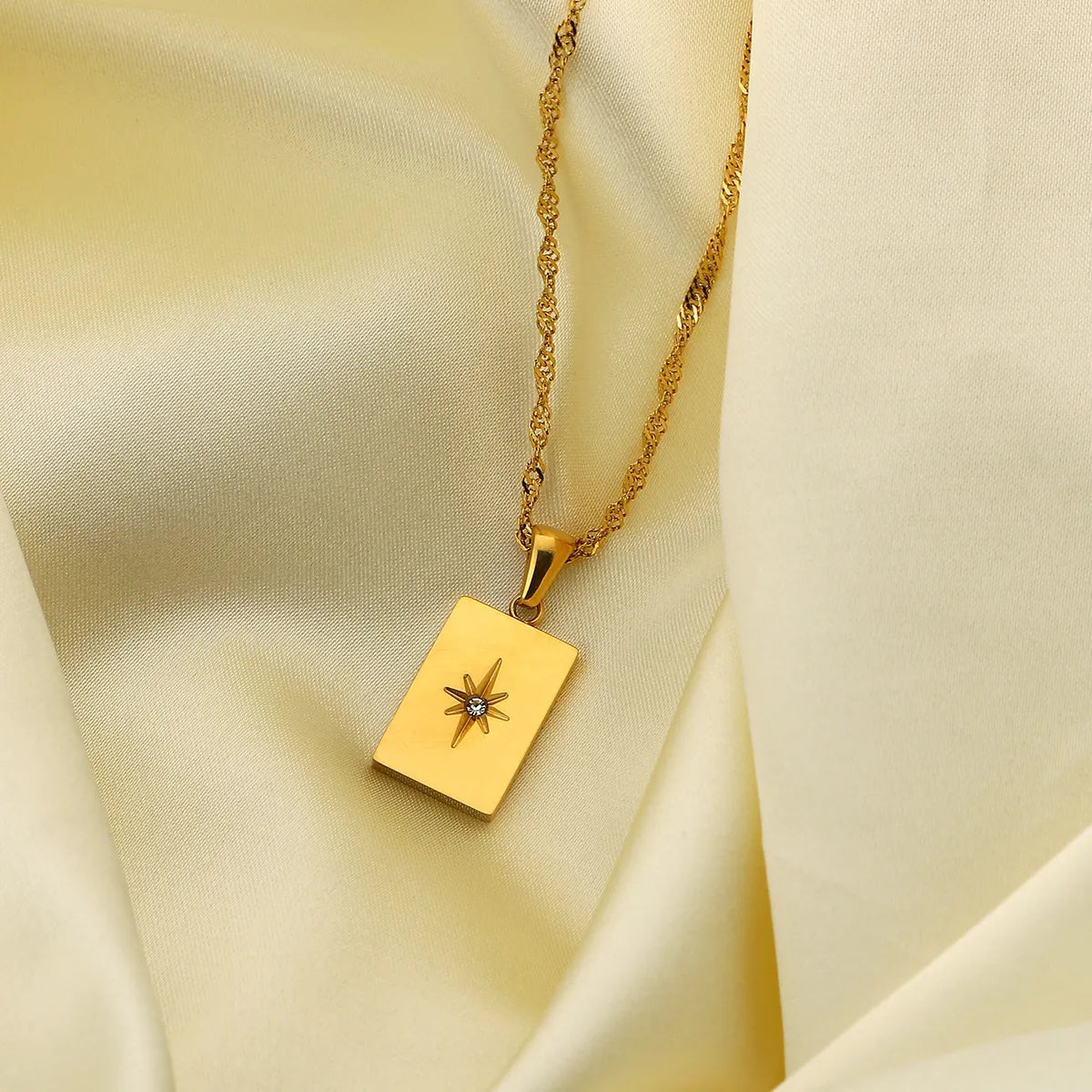 Rectangular Sunlight Pendant 18k Gold Plated Stainless Steel Necklace