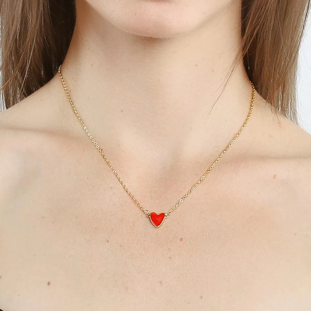 Red Love Drops Double Heart Heart Clavicle Chain Necklace Nhcu146624