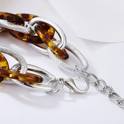 Retro Acrylic Mixed Color Stitching Hollow Amber Aluminum Bracelet