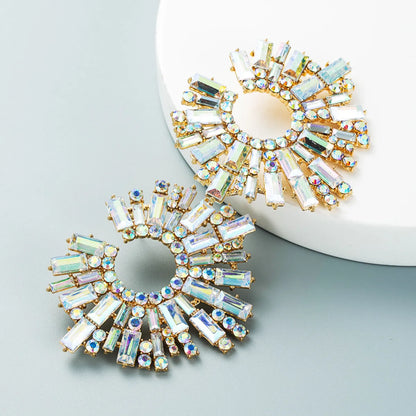 Retro Alloy Inlaid Color Rhinestone Sunflower Earrings Wholesale Nihaojewelry