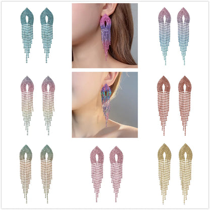 Retro Alloy Rhinestone Tassel Earrings Daily Unset Drop Earrings