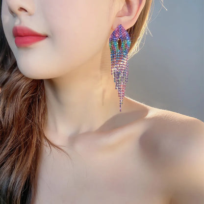 Retro Alloy Rhinestone Tassel Earrings Daily Unset Drop Earrings