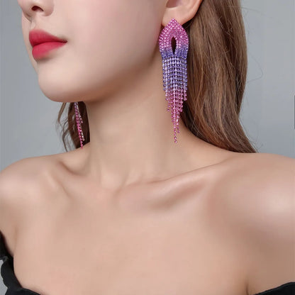 Retro Alloy Rhinestone Tassel Earrings Daily Unset Drop Earrings