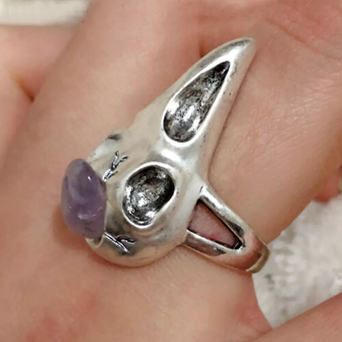 Retro Amethyst Bird Skeleton Skull Ring Wholesale