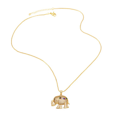 Retro Animal Elephant Copper Necklace Inlay Zircon Copper Necklaces