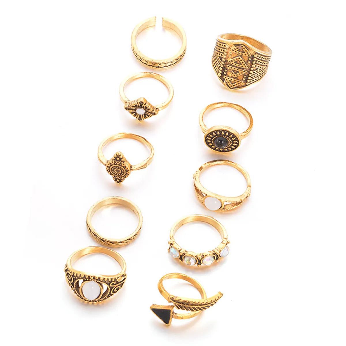 Retro Arrow Eyes Geometric Diamond Dripping Oil Ring 10-piece Set