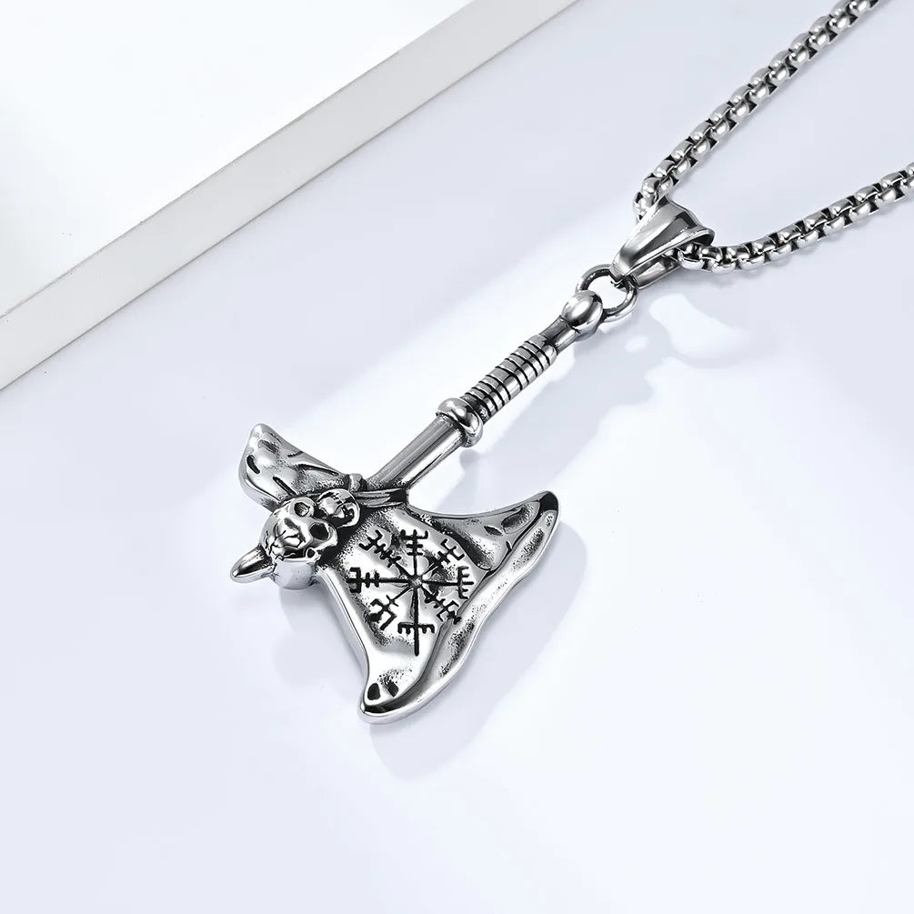 Retro Axe 304 Stainless Steel Rhinestones 18K Gold Plated Unisex Pendant Necklace