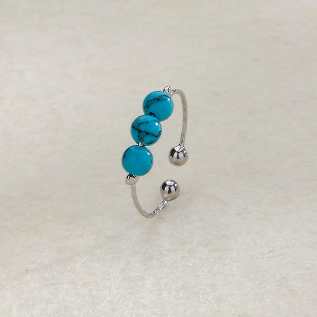 Retro Ball Turquoise Copper Beaded Open Ring 1 Piece