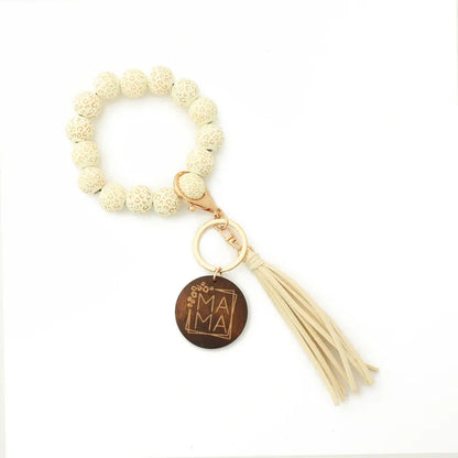 Retro Ball Wood Beaded Unisex Bag Pendant Keychain