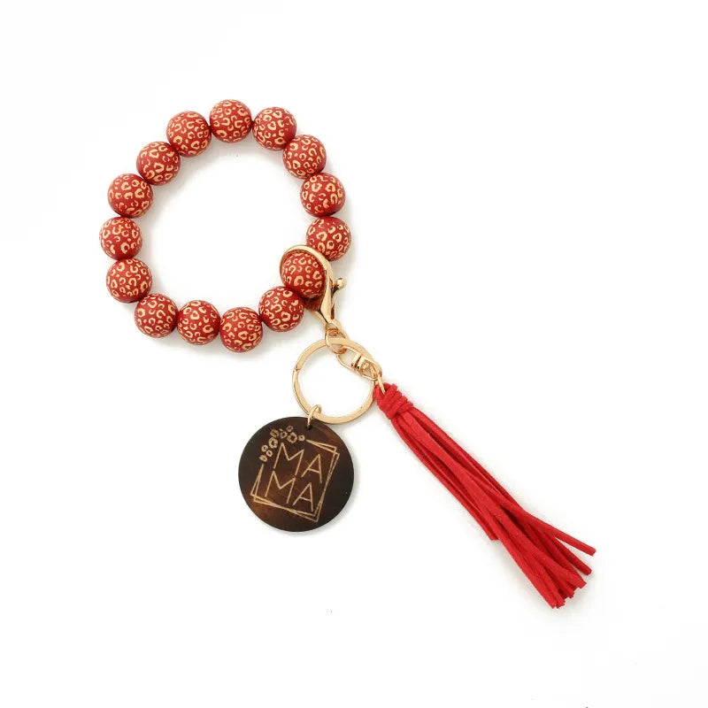 Retro Ball Wood Beaded Unisex Bag Pendant Keychain