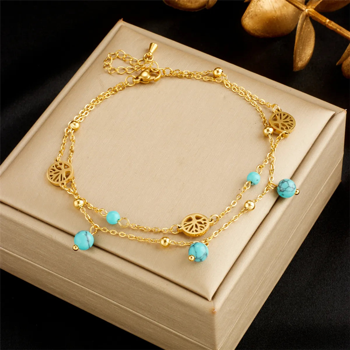 Retro Beach Round Titanium Steel Plating 18k Gold Plated Women's Anklet