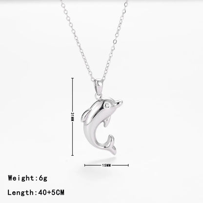 Retro Beach Simple Style Dolphin Stainless Steel Plating White Gold Plated Gold Plated Pendant Necklace