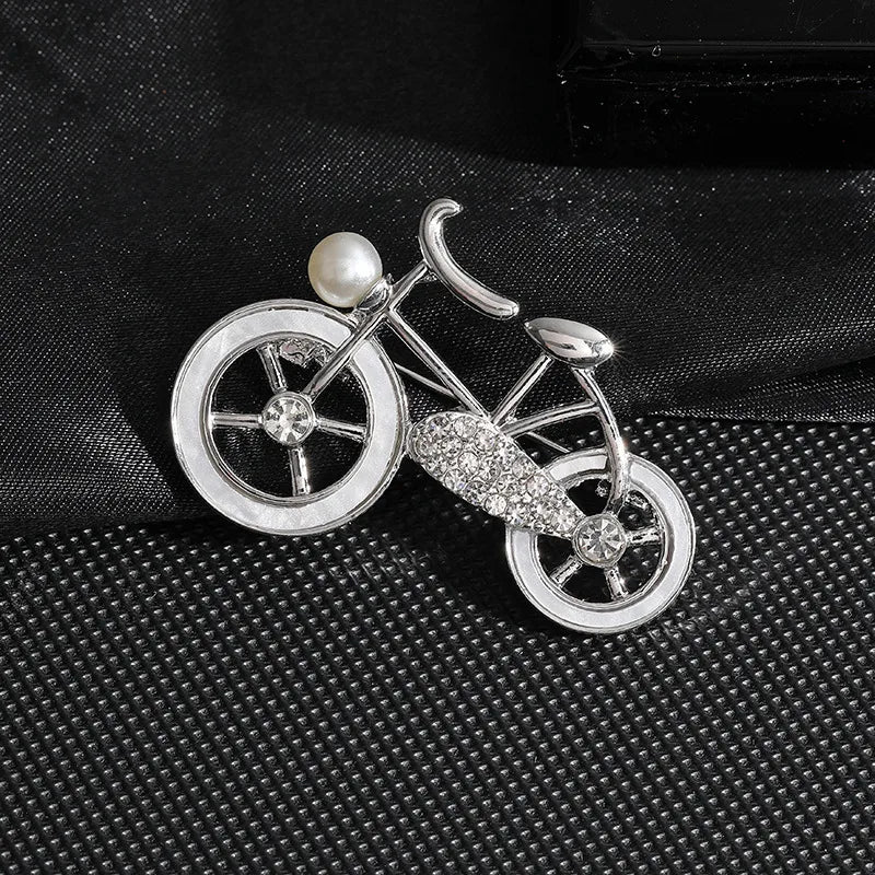 Retro Bicycle Zinc Alloy Plating Inlay Rhinestones Pearl Unisex Brooches