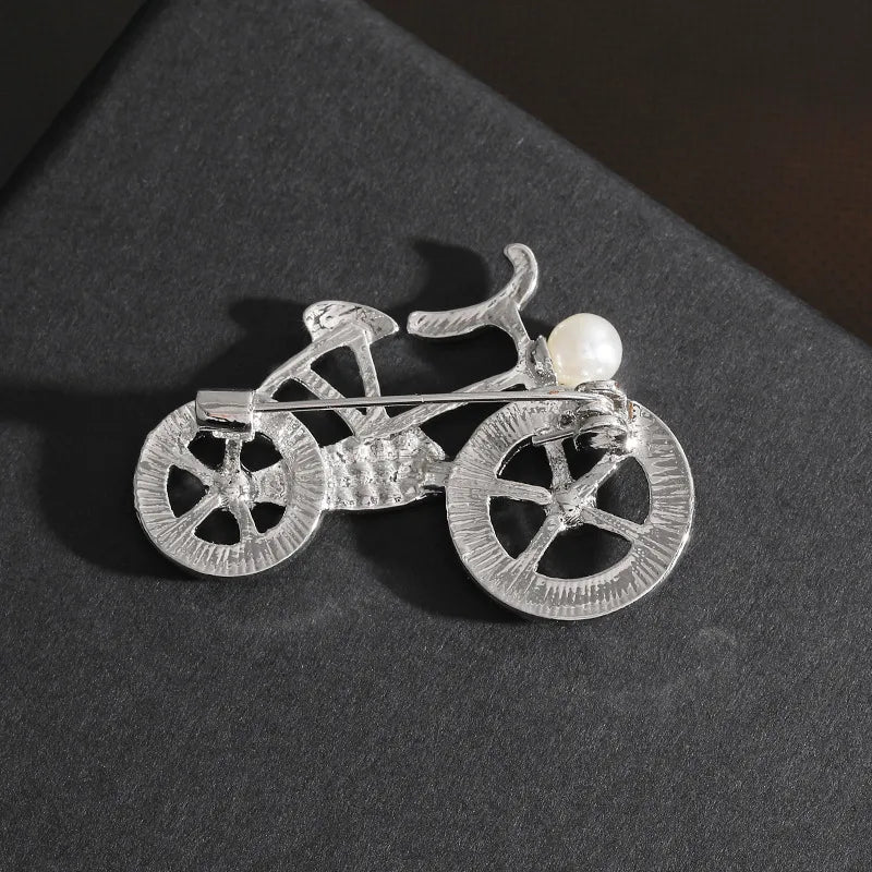 Retro Bicycle Zinc Alloy Plating Inlay Rhinestones Pearl Unisex Brooches