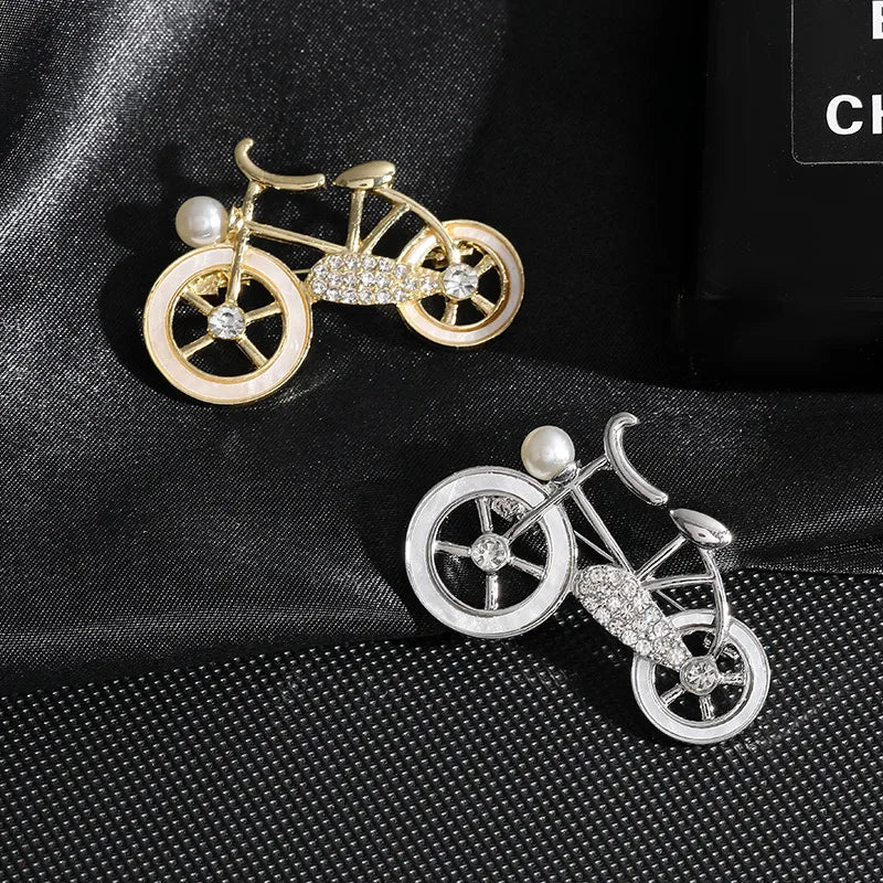 Retro Bicycle Zinc Alloy Plating Inlay Rhinestones Pearl Unisex Brooches