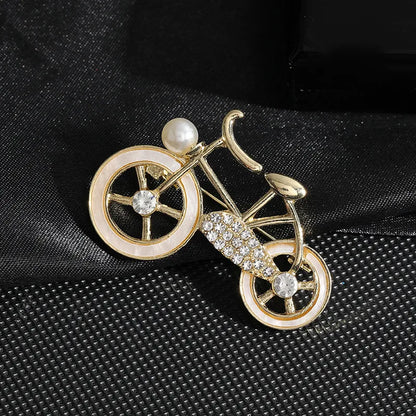 Retro Bicycle Zinc Alloy Plating Inlay Rhinestones Pearl Unisex Brooches