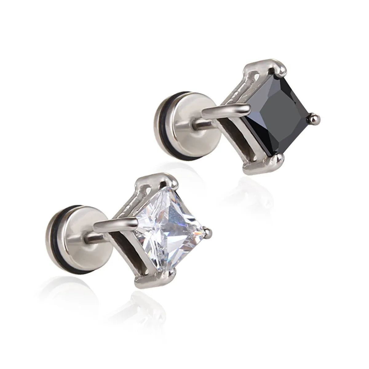 Retro Black Inlaid Zircon Titanium Steel Stud Earrings