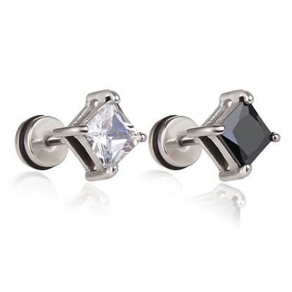 Retro Black Inlaid Zircon Titanium Steel Stud Earrings