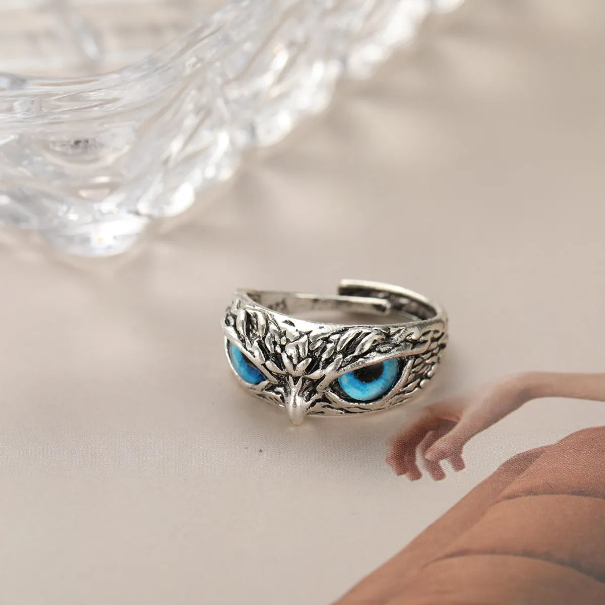 Retro Blue Eyed Owl Open Ring Wholesale