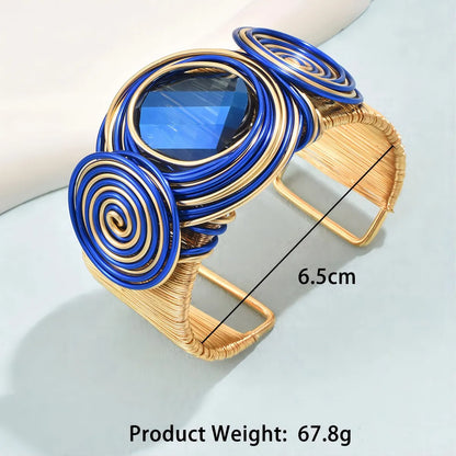 Retro Bohemian Oversized Round Rhinestones Aluminium Alloy Wholesale Bangle