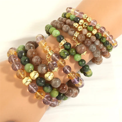 Retro Bohemian Round Artificial Gemstones Beaded Plating 18k Gold Plated Women's Bracelets